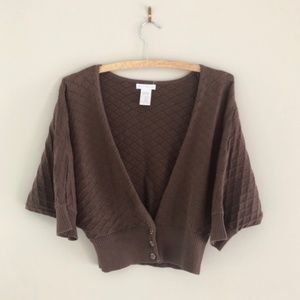 Vtg Worthington Brown Dolman Sleeve Buttoned Shrug